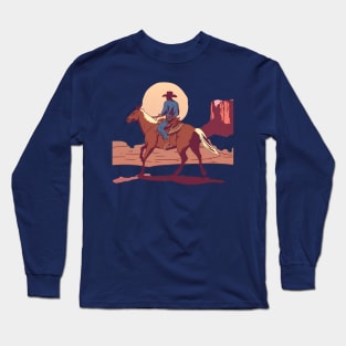 Cowboy Riding Off into The Sunset Southwest Desert Long Sleeve T-Shirt